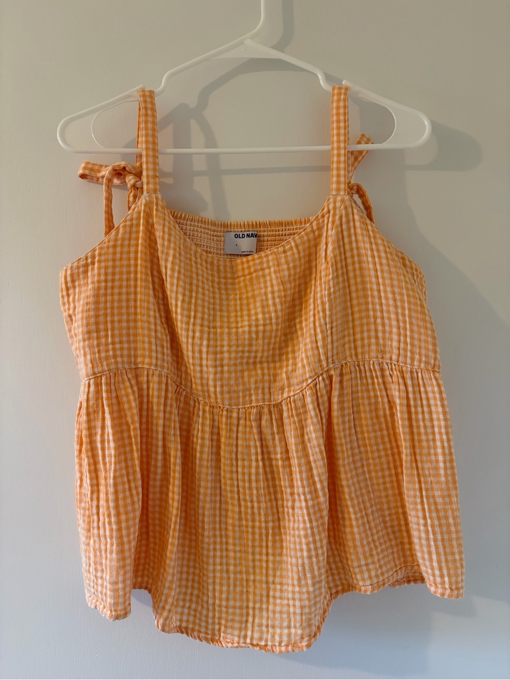 Old Navy Orange Gingham Tie-Strap Peplum Tank